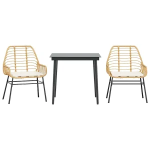 3-delige Tuinset met kussens poly rattan glas bruin 3-delige Tuinset met kussens poly rattan glas bruin