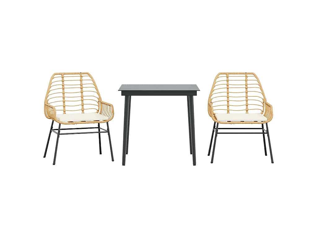 3-delige Tuinset met kussens poly rattan glas bruin