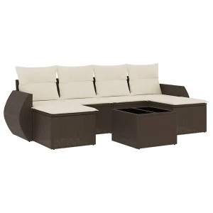 7-delige Loungeset met kussens poly rattan bruin 7-delige Loungeset met kussens poly rattan bruin
