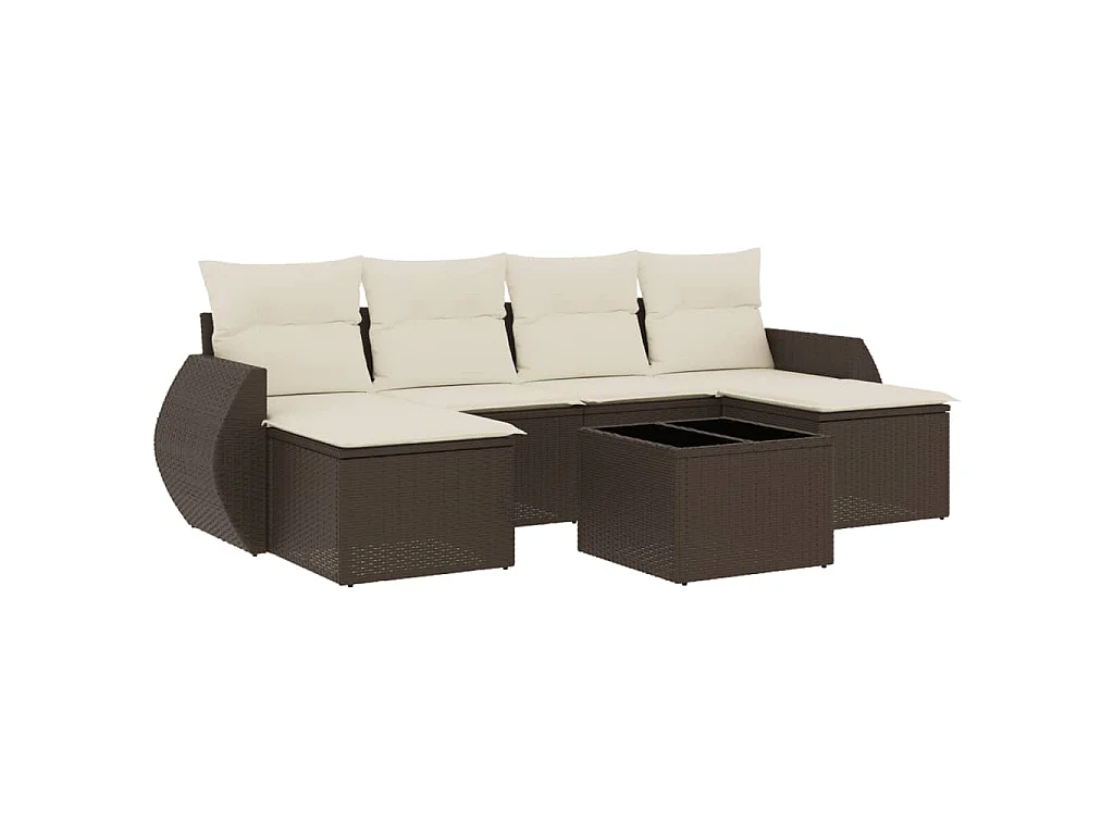 7-delige Loungeset met kussens poly rattan bruin