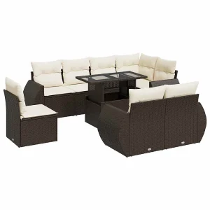 9-delige Loungeset met kussens poly rattan bruin 9-delige Loungeset met kussens poly rattan bruin