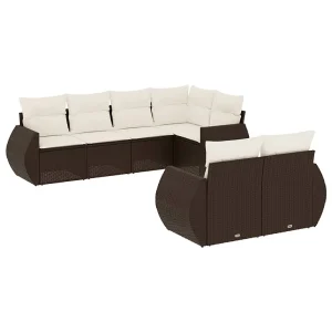 7-delige Loungeset met kussens poly rattan bruin 7-delige Loungeset met kussens poly rattan bruin