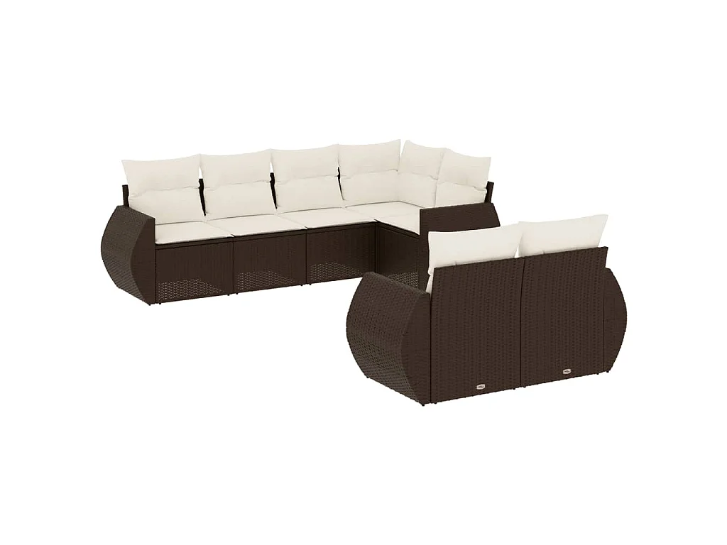 7-delige Loungeset met kussens poly rattan bruin