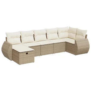 7-delige Loungeset met kussens poly rattan beige 7-delige Loungeset met kussens poly rattan beige