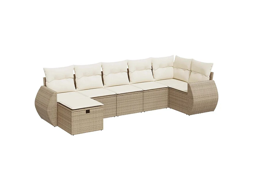 7-delige Loungeset met kussens poly rattan beige