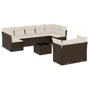 10-delige Loungeset met kussens poly rattan bruin 10-delige Loungeset met kussens poly rattan bruin