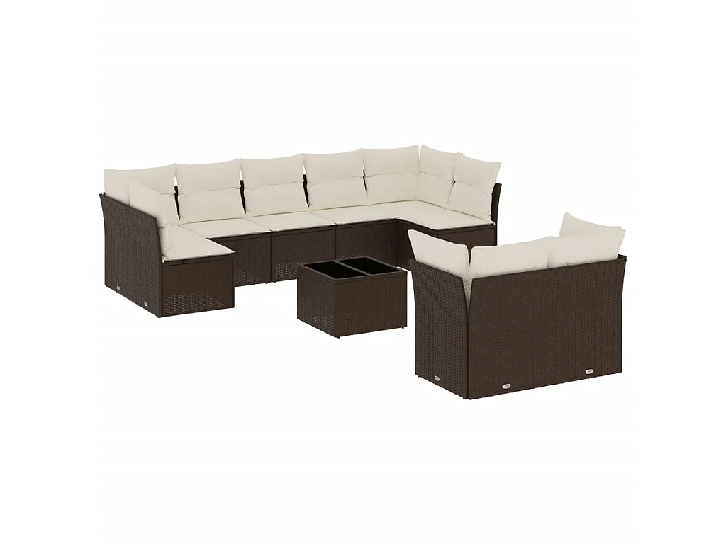 10-delige Loungeset met kussens poly rattan bruin