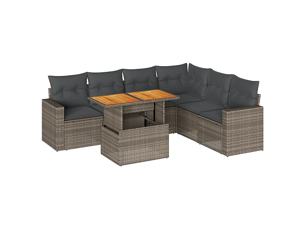 7-delige Loungeset met kussens poly rattan grijs