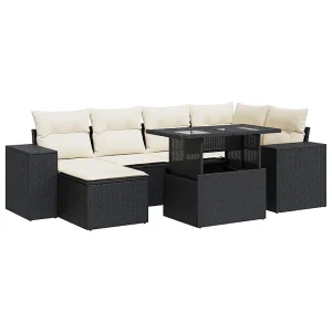 7-delige Loungeset met kussens poly rattan zwart 7-delige Loungeset met kussens poly rattan zwart