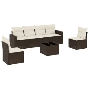 7-delige Loungeset met kussens poly rattan bruin 7-delige Loungeset met kussens poly rattan bruin