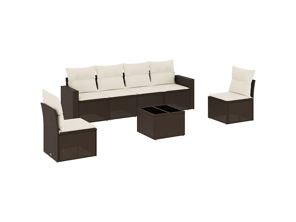 7-delige Loungeset met kussens poly rattan bruin