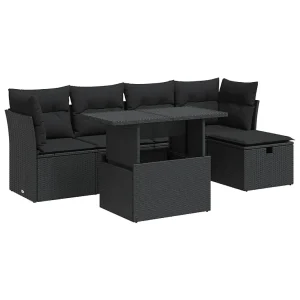 6-delige Loungeset met kussens poly rattan zwart 6-delige Loungeset met kussens poly rattan zwart