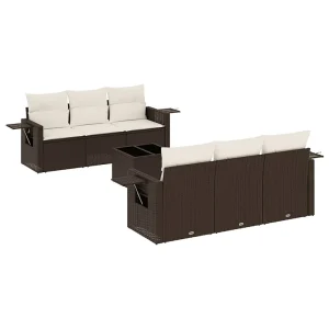 7-delige Loungeset met kussens poly rattan bruin 7-delige Loungeset met kussens poly rattan bruin