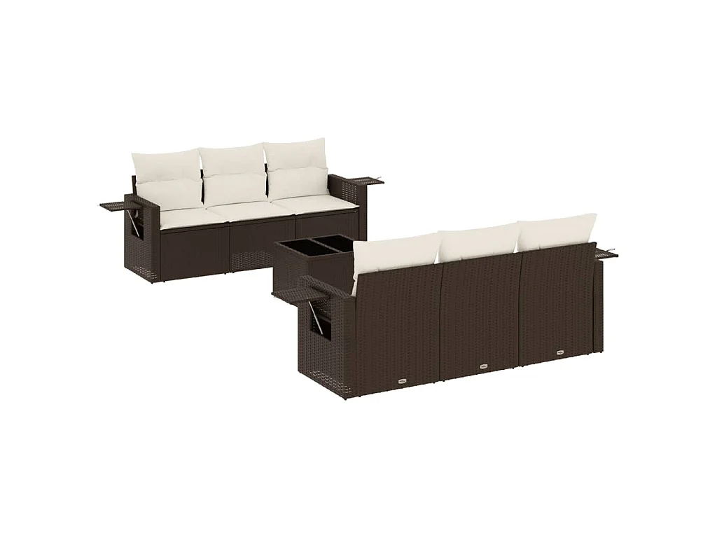 7-delige Loungeset met kussens poly rattan bruin