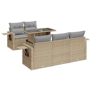 6-delige Loungeset met kussens poly rattan beige 6-delige Loungeset met kussens poly rattan beige