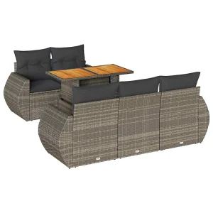6-delige Loungeset met kussens poly rattan grijs 6-delige Loungeset met kussens poly rattan grijs