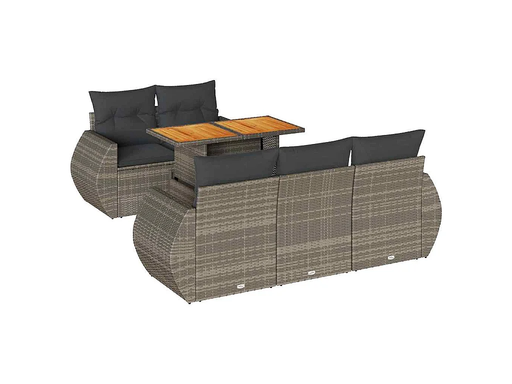 6-delige Loungeset met kussens poly rattan grijs