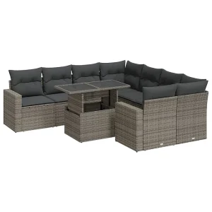 9-delige Loungeset met kussens poly rattan grijs 9-delige Loungeset met kussens poly rattan grijs