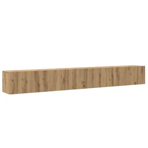 3-delig Tv-meubelset wandmontage bewerkt hout artisanaal eiken 3-delig Tv-meubelset wandmontage bewerkt hout artisanaal eiken