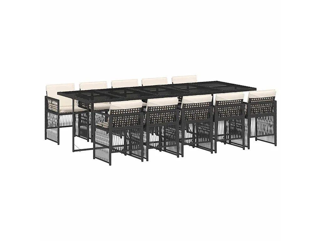 11-delige Tuinset met kussens poly rattan zwart