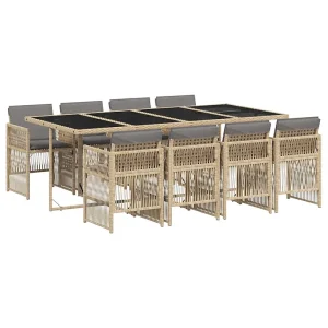 9-delige Tuinset met kussens poly rattan gemengd beige 9-delige Tuinset met kussens poly rattan gemengd beige