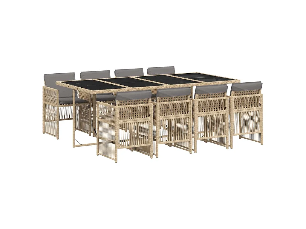 9-delige Tuinset met kussens poly rattan gemengd beige