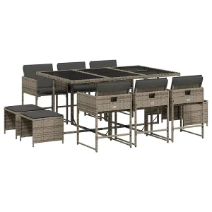 11-delige Tuinset met kussens poly rattan grijs 11-delige Tuinset met kussens poly rattan grijs