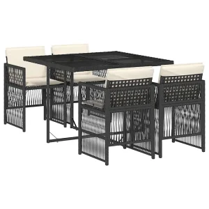 5-delige Tuinset met kussens poly rattan zwart 5-delige Tuinset met kussens poly rattan zwart