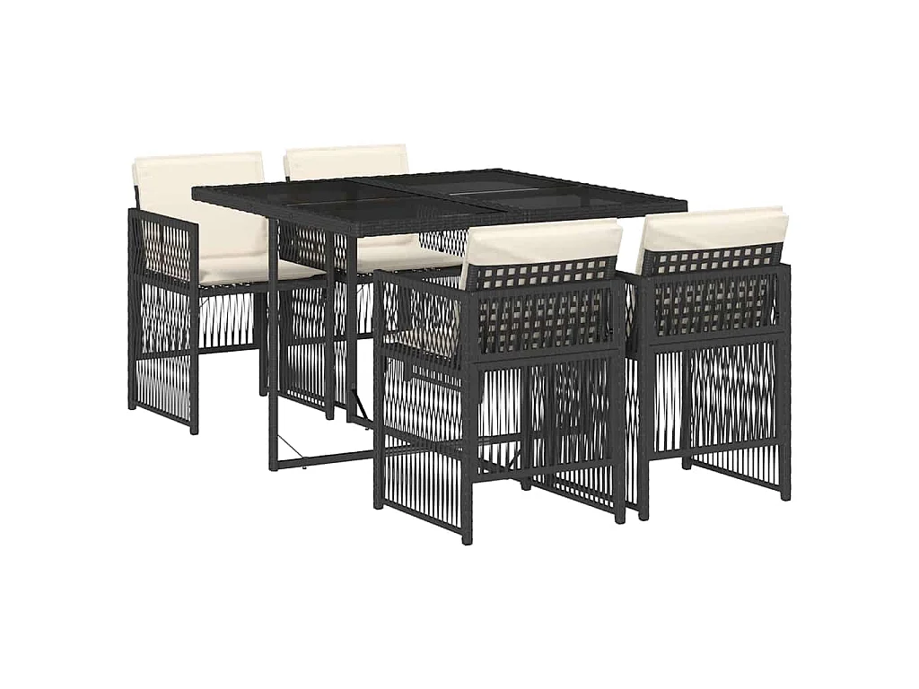 5-delige Tuinset met kussens poly rattan zwart