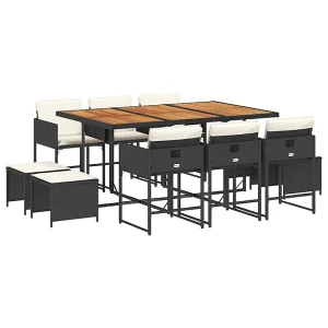 11-delige Tuinset met kussens poly rattan zwart 11-delige Tuinset met kussens poly rattan zwart