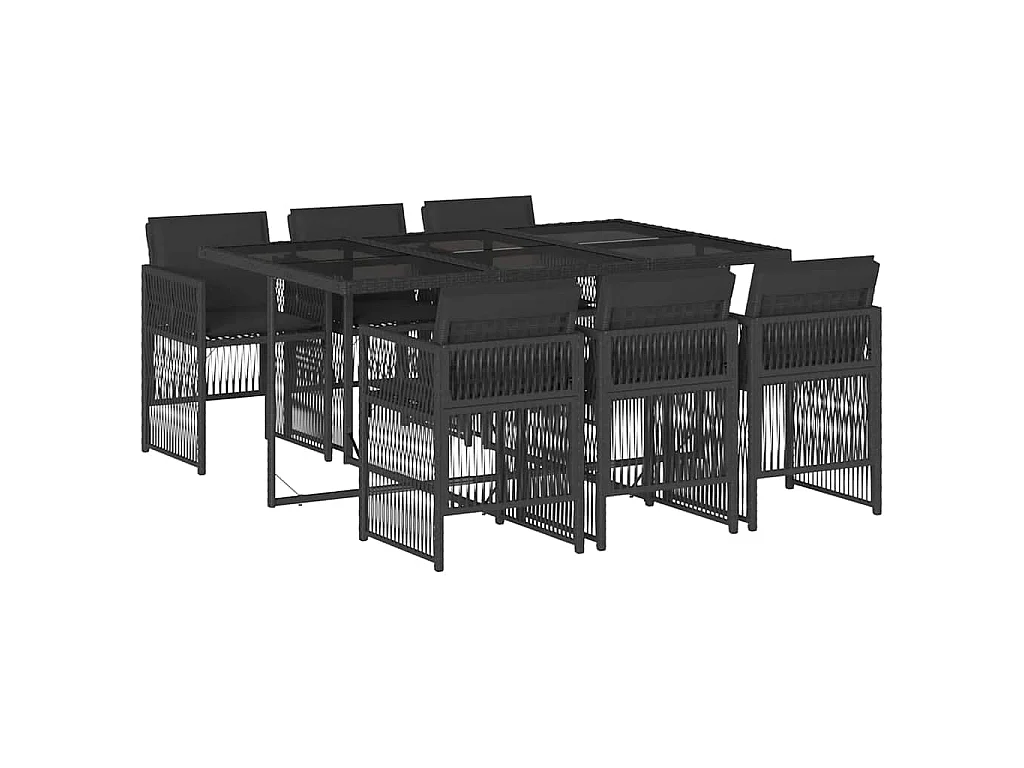 7-delige Tuinset met kussens poly rattan zwart