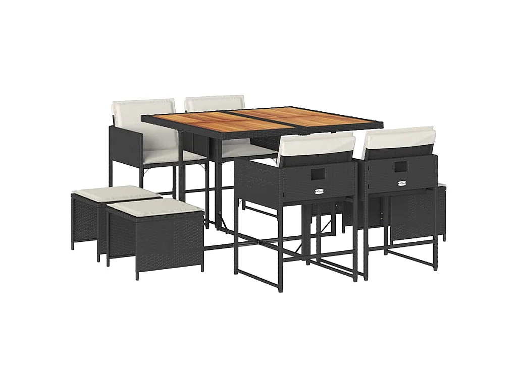 9-delige Tuinset poly rattan zwart