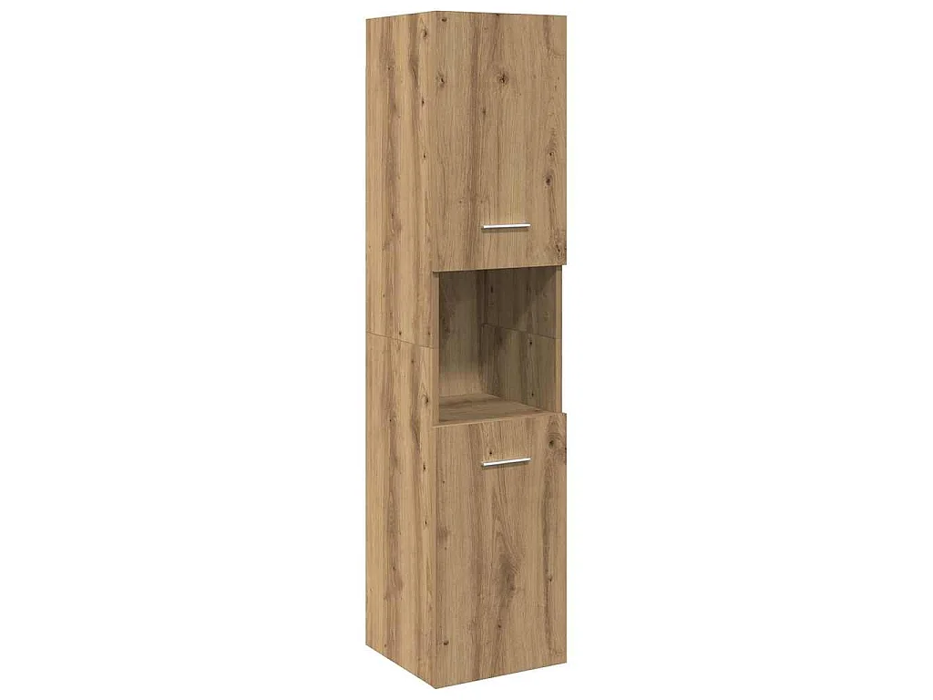 Badkamerwandkast 30x30x130cm bewerkt hout artisanaal eikenkleur