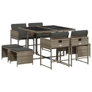 9-delige Tuinset met kussens poly rattan grijs 9-delige Tuinset met kussens poly rattan grijs