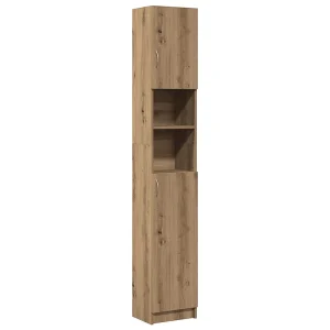 Badkamerkast 32×25,5x190cm bewerkt hout artisanaal eikenkleurig Badkamerkast 32×25,5x190cm bewerkt hout artisanaal eikenkleurig