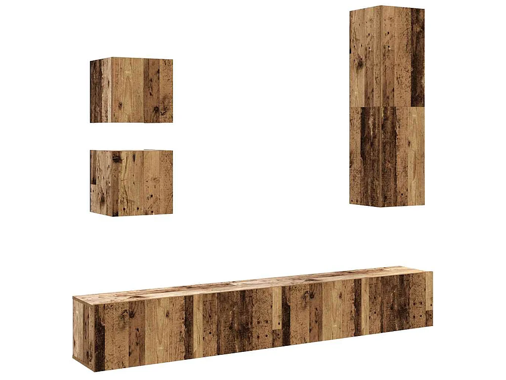 5-delig Tv-meubelset wandmontage bewerkt hout oud houtkleurig