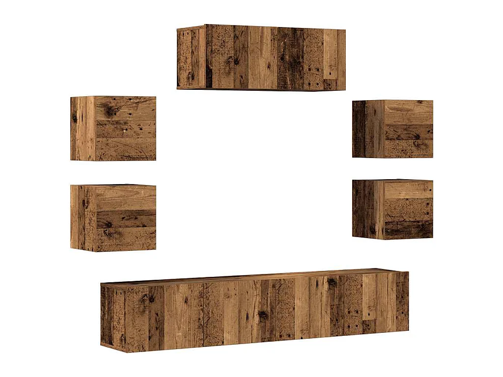7-delig Tv-meubelset wandmontage bewerkt hout oud houtkleurig