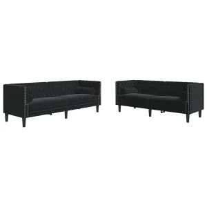 2-delige Loungeset Chesterfield met bolsters fluweel zwart