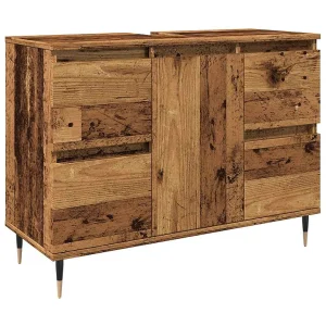 Badkamerkast 80x33x60 cm bewerkt hout oud houtkleurig Badkamerkast 80x33x60 cm bewerkt hout oud houtkleurig