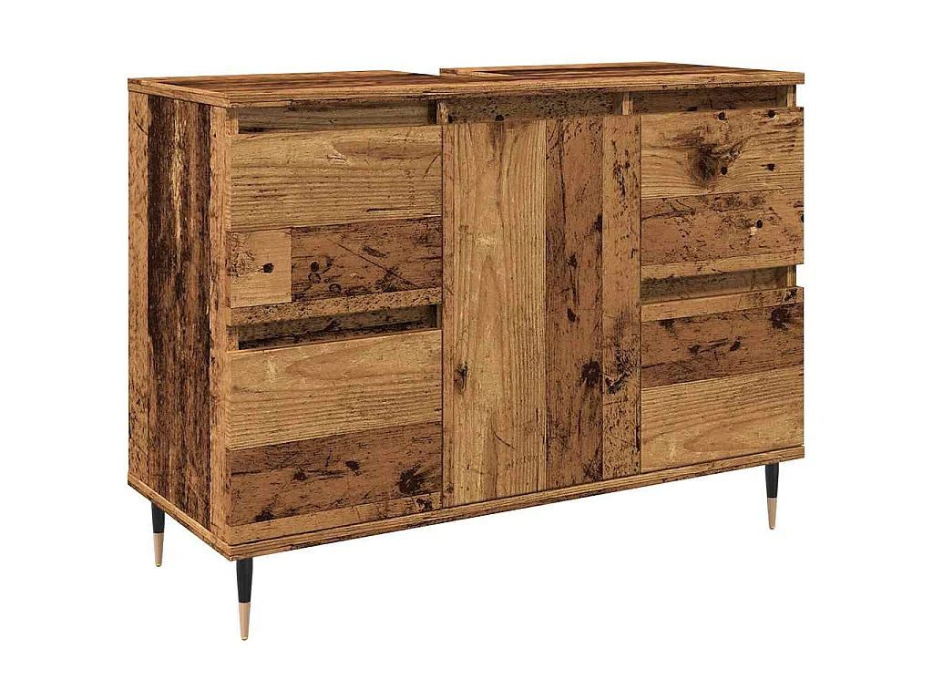 Badkamerkast 80x33x60 cm bewerkt hout oud houtkleurig