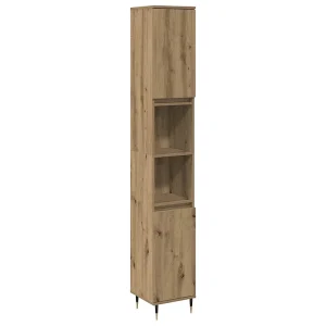 Badkamerkast 30x30x190 cm bewerkt hout artisanaal eikenkleurig
