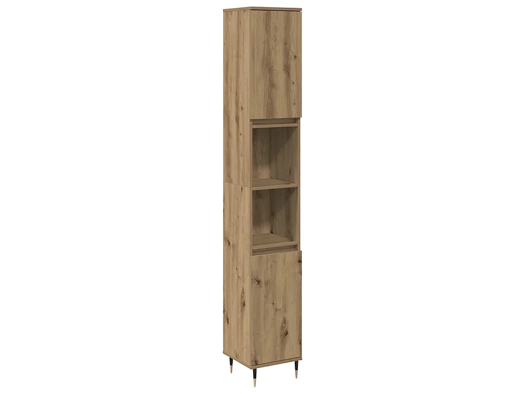 Badkamerkast 30x30x190 cm bewerkt hout artisanaal eikenkleurig