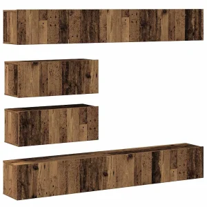 6-delig Tv-meubelset wandmontage bewerkt hout oud houtkleurig 6-delig Tv-meubelset wandmontage bewerkt hout oud houtkleurig