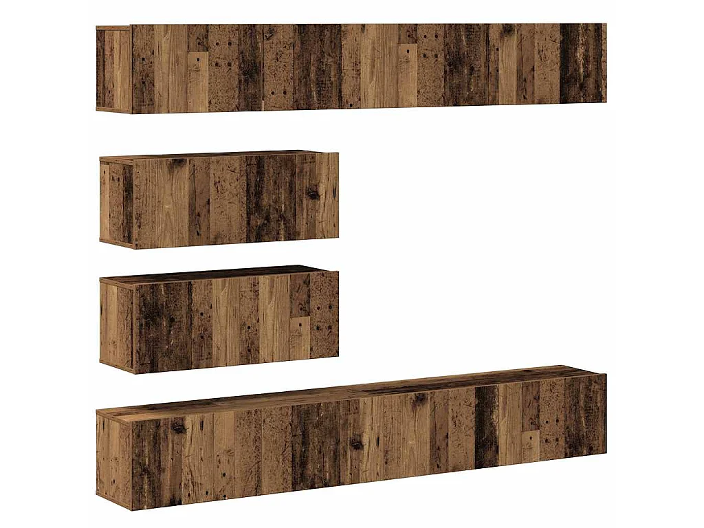 6-delig Tv-meubelset wandmontage bewerkt hout oud houtkleurig