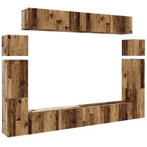 8-delig Tv-meubelset wandmontage bewerkt hout oud houtkleurig 8-delig Tv-meubelset wandmontage bewerkt hout oud houtkleurig