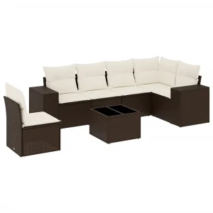 7-delige Loungeset met kussens poly rattan bruin 7-delige Loungeset met kussens poly rattan bruin