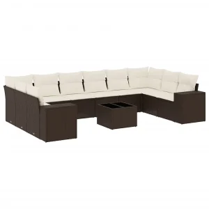 11-delige Loungeset met kussens poly rattan bruin 11-delige Loungeset met kussens poly rattan bruin