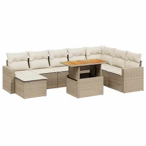 9-delige Loungeset met kussens poly rattan beige 9-delige Loungeset met kussens poly rattan beige