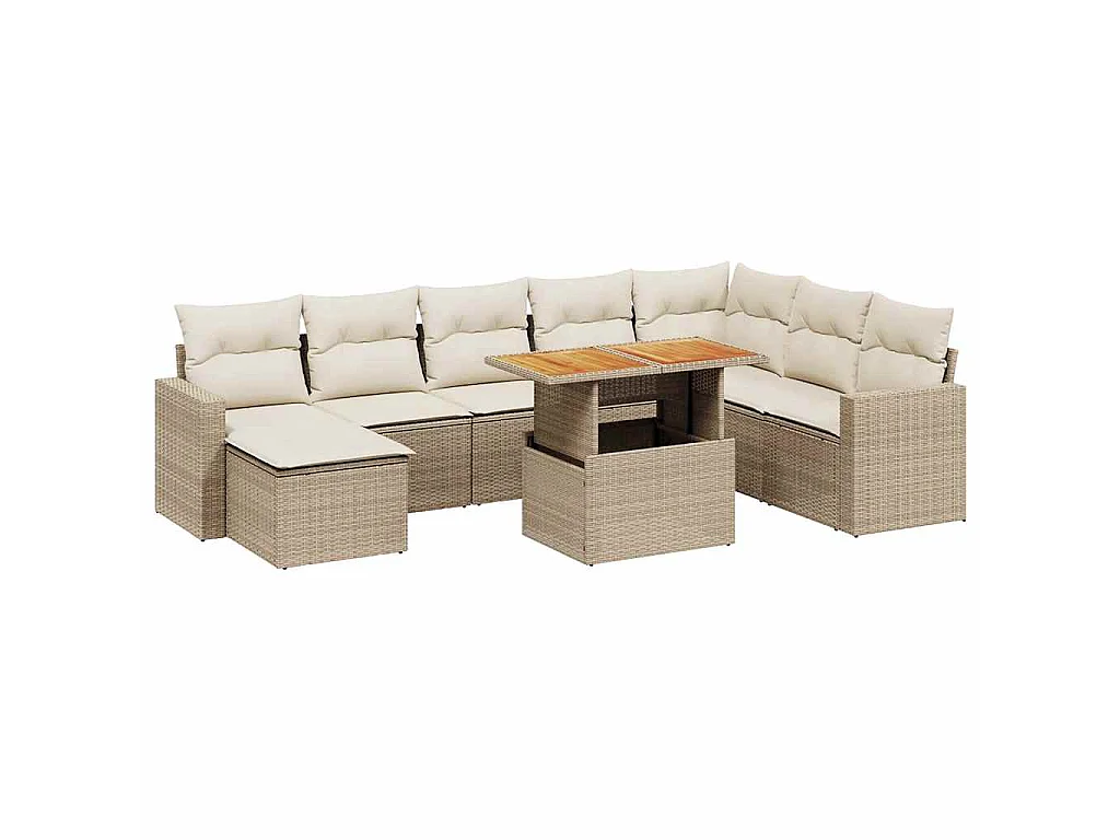9-delige Loungeset met kussens poly rattan beige