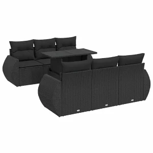 7-delige Loungeset met kussens poly rattan zwart 7-delige Loungeset met kussens poly rattan zwart